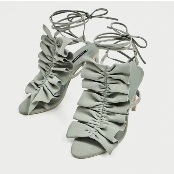 ZARA 100% LEATHER RUFFLE LACE UP HIGH HEELS STILETTO BRAND NEW WITH TAGS - Picture 4 of 6